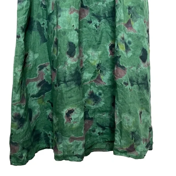 Bellambia 100% Pure Linen Green Floral Halter A-Line Dress Medium - Picture 5 of 11